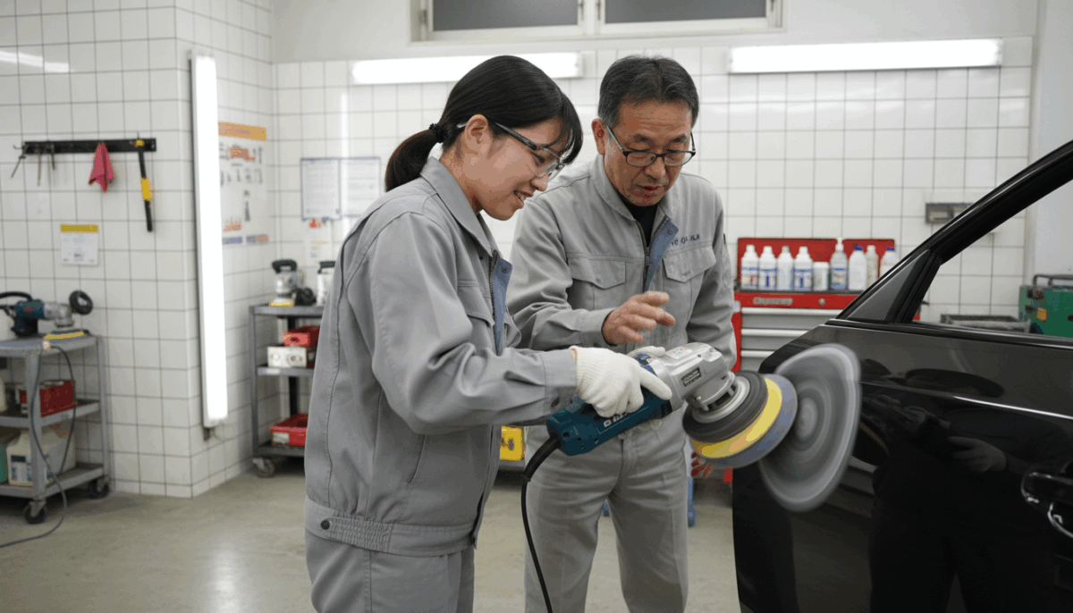 研磨ビフォーアフター - 傷だらけの塗装面が鏡面仕上げに