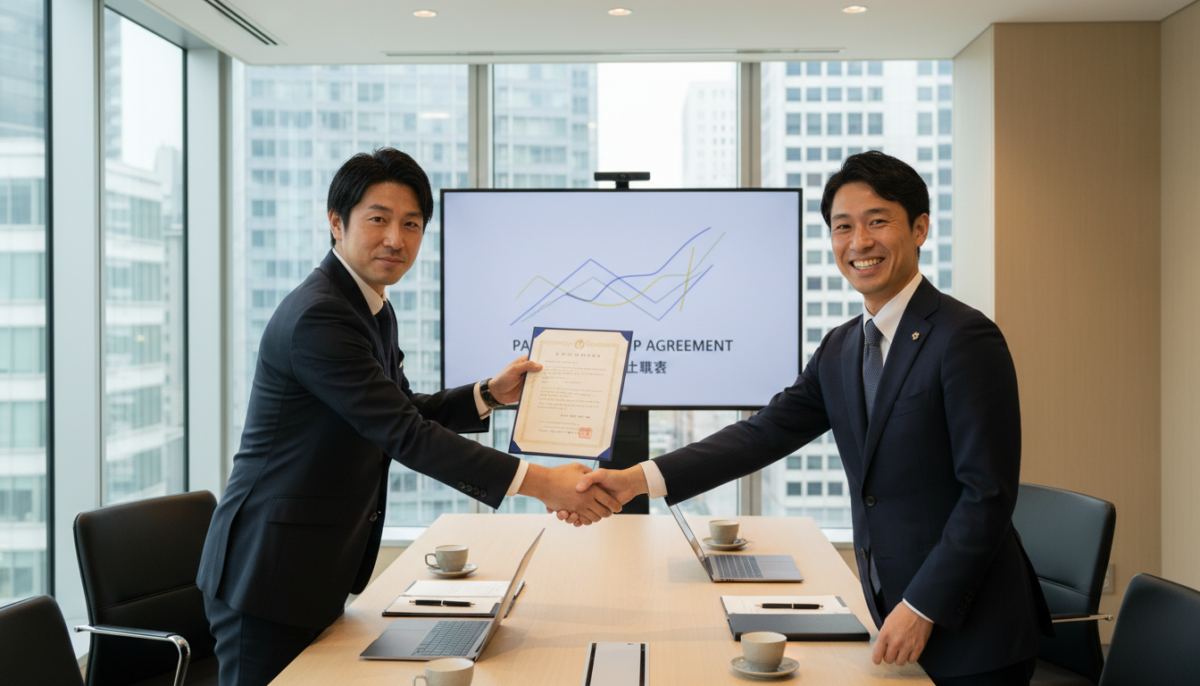 入会審査・認定書の受け渡しビジネス商談シーン